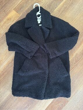 H&M Black Teddy Coat with Lapel Collar